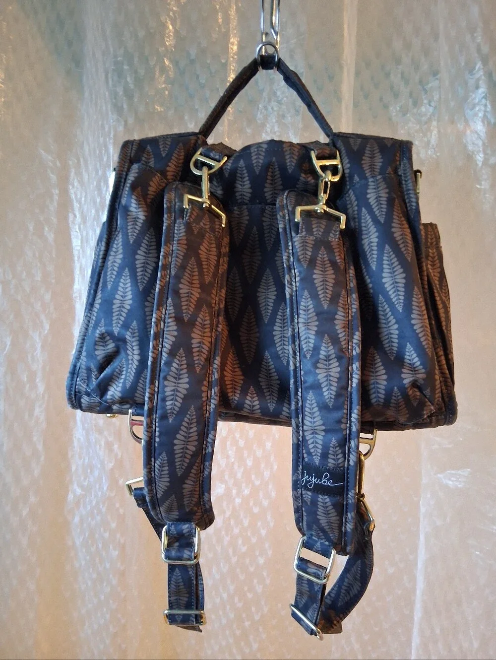 Jujube Brown Patterned Leaf Print Convertible Diaper Bag Preowned